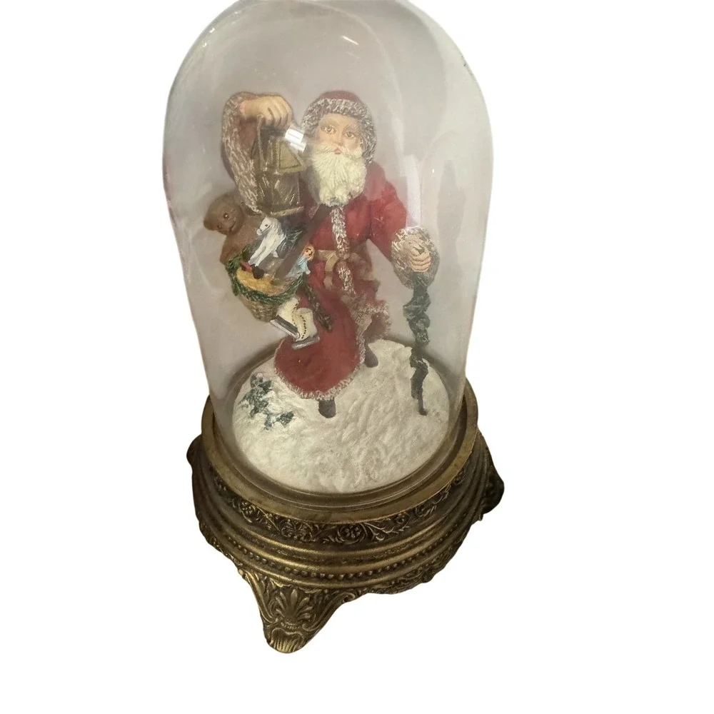 Vintage Kriss Kringle Santa Claus Glass Dome Figurines Christmas Decor Set of 2